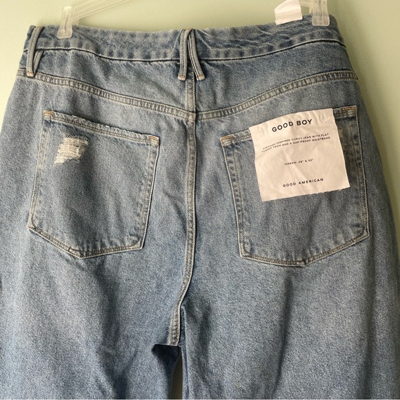 NWT Good American Good Boy Distressed High Rise Jean SN: GB050T Indigo Size 16 - Picture 6 of 17